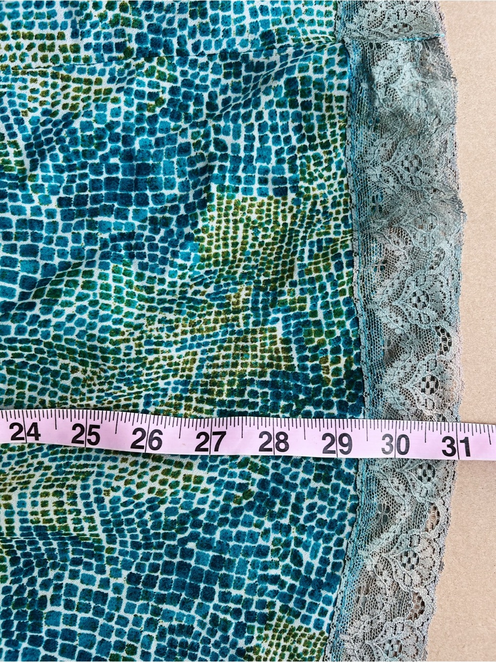Vintage Y2K Mesh Print Midi Skirt Blue Green Lace Hem Fairycore Size L - Picture 7 of 7